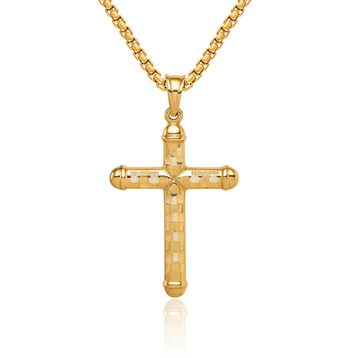 14K Solid Yellow Gold Holy Cross Necklace Religious Chain Pendant Jesus Christ Charm