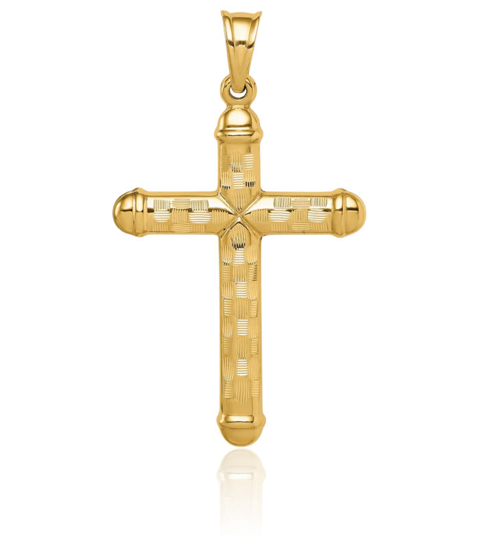 14K Solid Yellow Gold Holy Cross Necklace Religious Chain Pendant Jesus Christ Charm