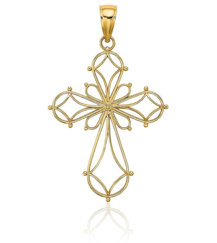 14K Solid Yellow Gold Holy Cross Necklace Religious Chain Pendant Jesus Christ Charm