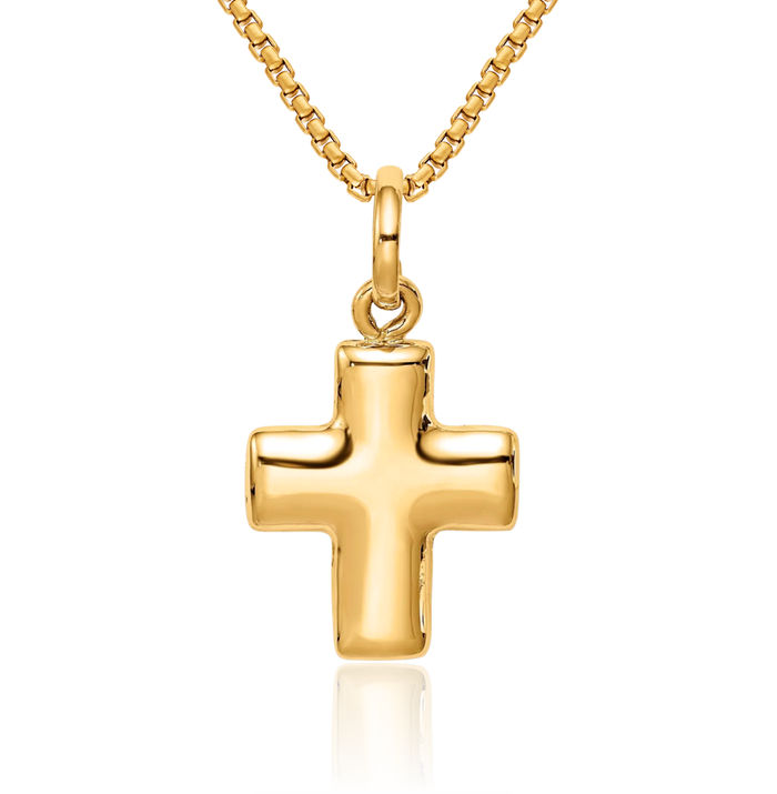 14K Solid Yellow Gold Holy Cross Necklace Religious Chain Pendant Jesus Christ Charm