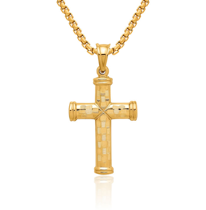 14K Solid Yellow Gold Holy Cross Necklace Religious Chain Pendant Jesus Christ Charm