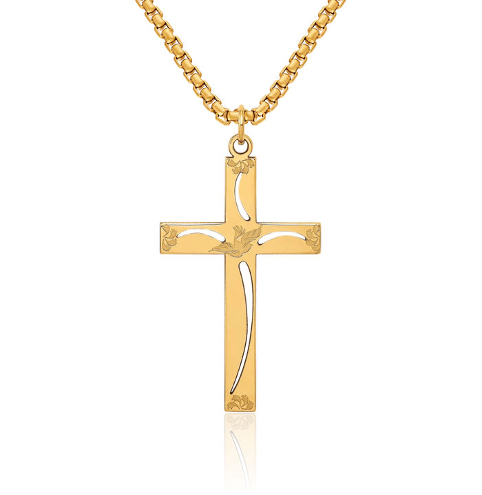 14K Solid Yellow Gold Latin Mexican Holy Cross Necklace Religious Chain Pendant Jesus Christ Charm