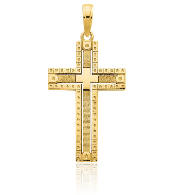 14K Solid Yellow Gold Holy Cross Necklace Religious Chain Pendant Jesus Christ Charm