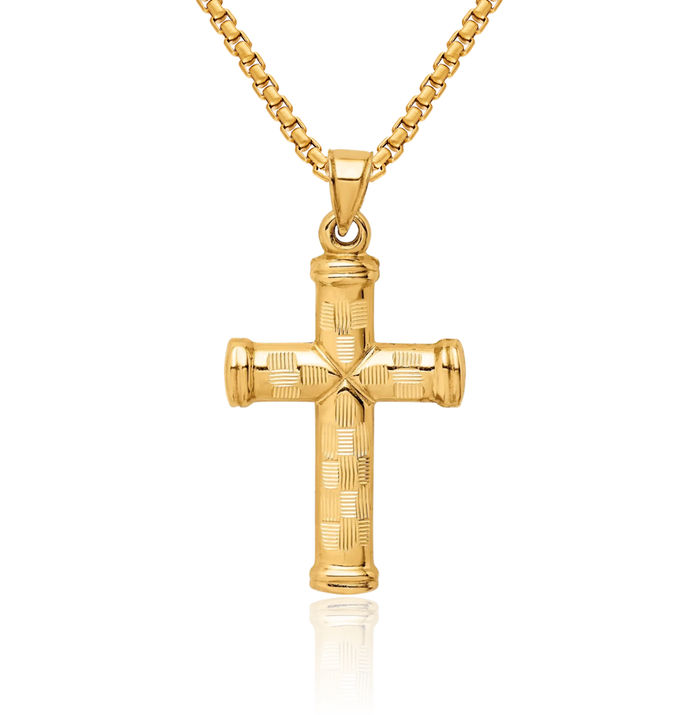 14K Solid Yellow Gold Holy Cross Necklace Religious Chain Pendant Jesus Christ Charm