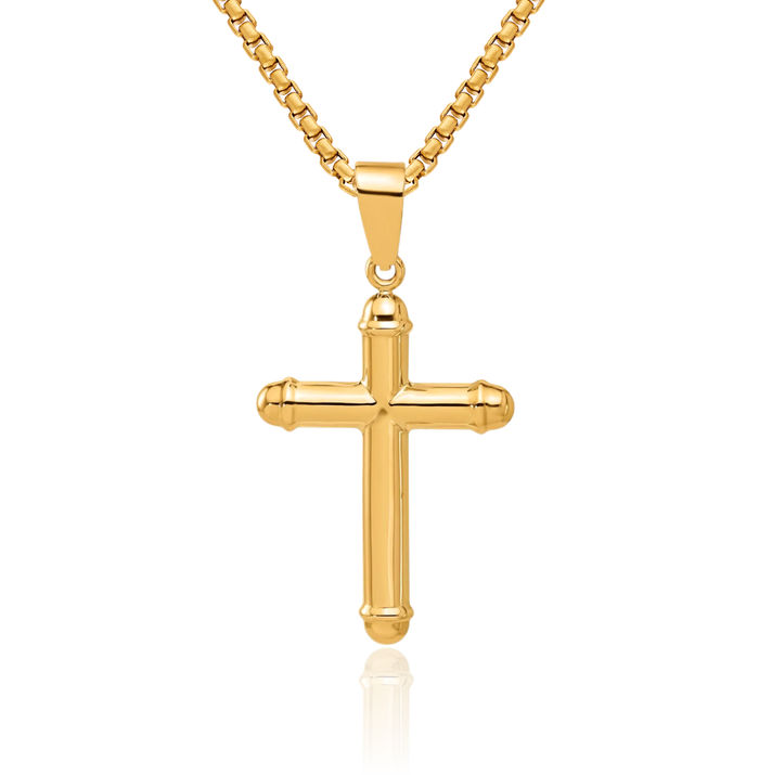 14K Solid Yellow Gold Holy Cross Necklace Religious Chain Pendant Jesus Christ Charm