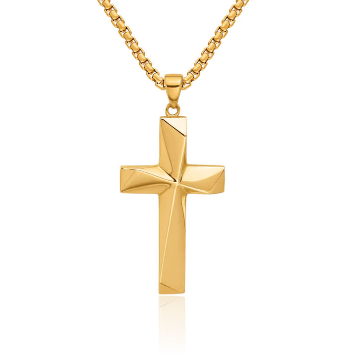 14K Solid Yellow Gold Latin Mexican Holy Cross Necklace Religious Chain Pendant Jesus Christ Charm