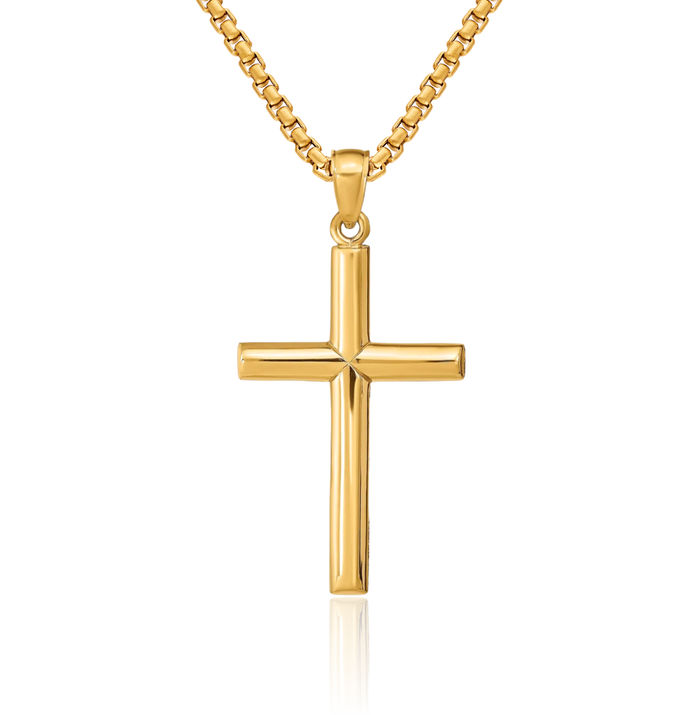 14K Solid Yellow Gold Latin Mexican Holy Cross Necklace Religious Chain Pendant Jesus Christ Charm