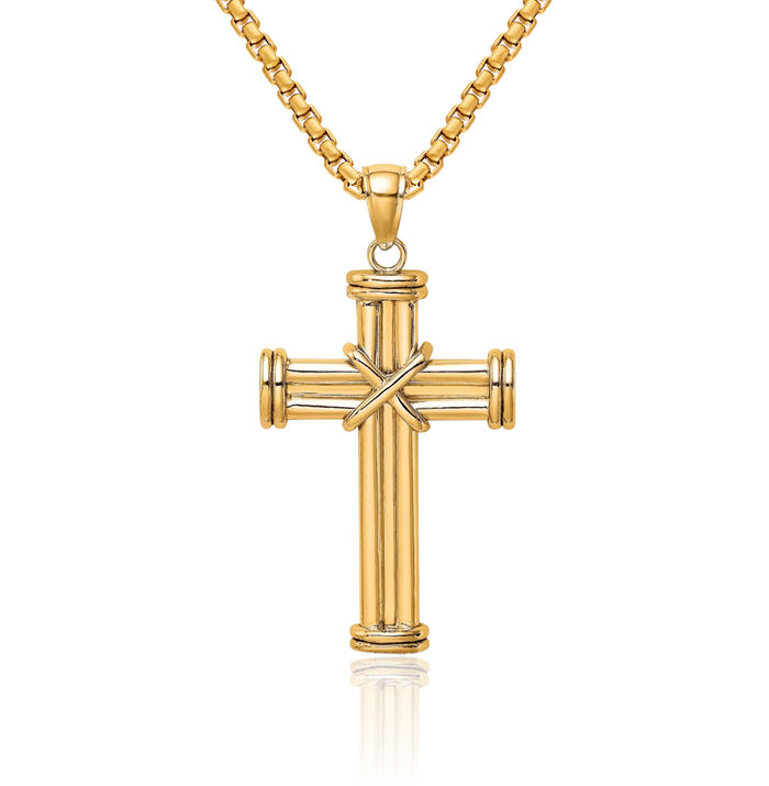 14K Solid Yellow Gold Holy Cross Necklace Religious Chain Pendant Jesus Christ Charm