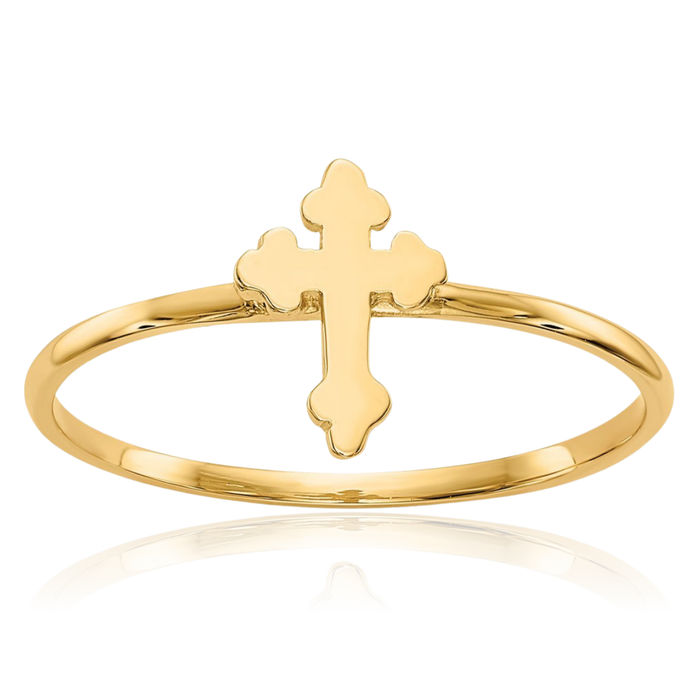 14K Solid Yellow Gold Holy Cross Ring Christian Religious Band