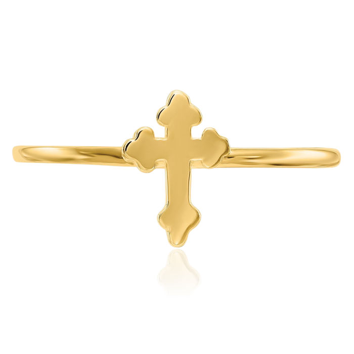 14K Solid Yellow Gold Holy Cross Ring Christian Religious Band