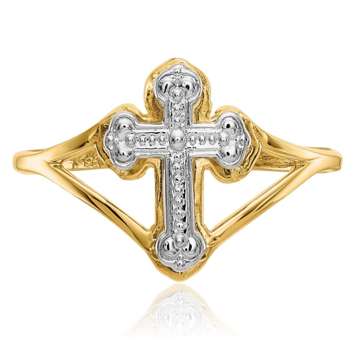 14K Solid Yellow Gold Holy Cross Ring Christian Religious Band