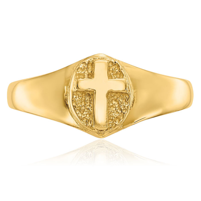 14K Solid Yellow Gold Holy Cross Ring Christian Religious Band