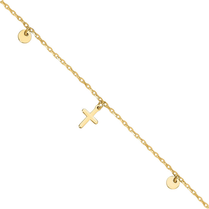 14K Solid Yellow Gold Crosses Anklet Religious Summer Beach Foot Ankle Bracelet