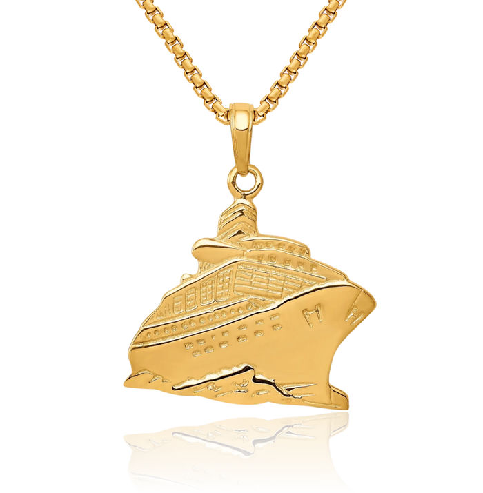 14K Solid Yellow Gold Cruise Ship Necklace Chain Pendant Charm