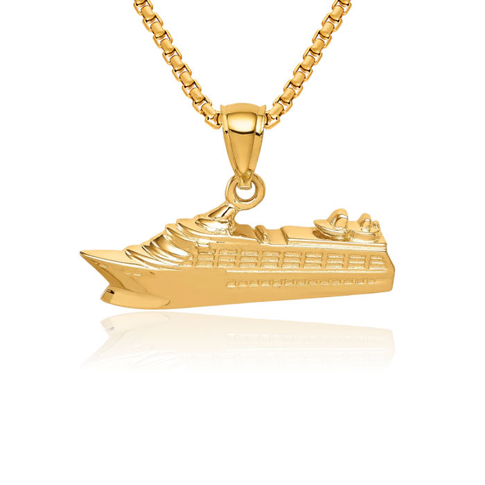 14K Solid Yellow Gold Cruse Ship Necklace Chain Pendant Charm