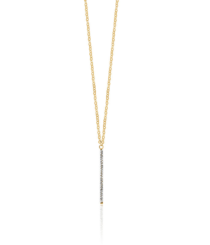 14K Solid Yellow Gold Rhinestone Crystals Chain Bar Necklace