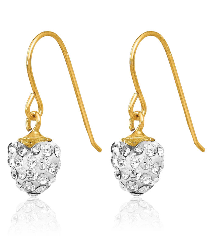 14K Solid Yellow Gold Rhinestone Crystals Heart Drop Dangle Earrings