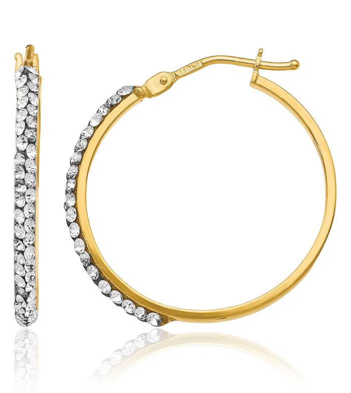 14K Solid Yellow Gold Rhinestone Crystals Medium Hoop Earrings