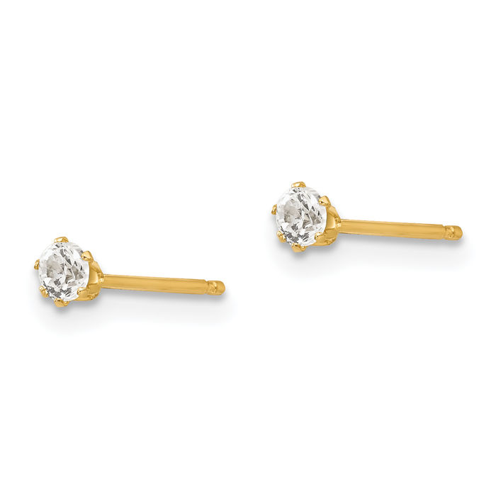14K Solid Yellow Gold Cubic Zirconia CZ Stud Earrings