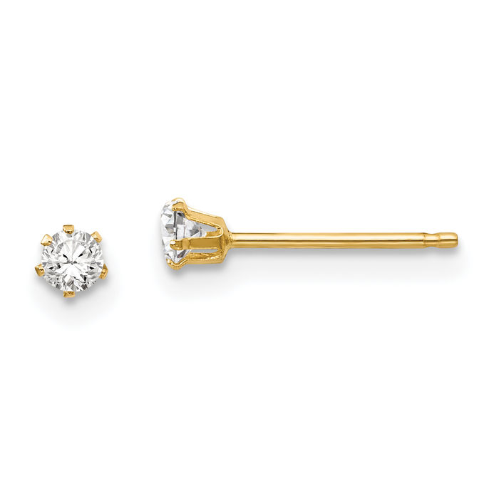 14K Solid Yellow Gold Cubic Zirconia CZ Stud Earrings