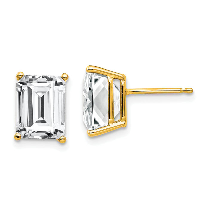 14K Solid Yellow Gold Cubic Zirconia CZ Studs Gemstone Solitaire Earrings April Birthstone Jewelry