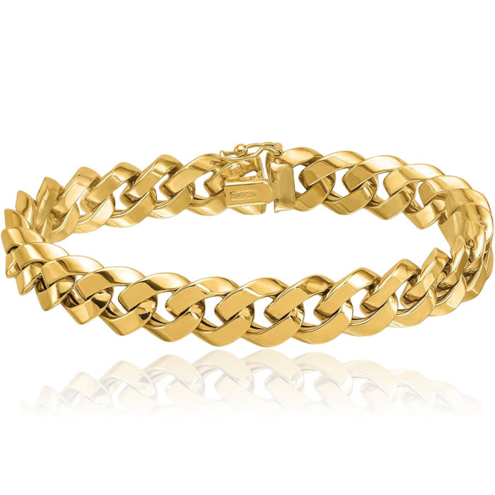 14K Solid Yellow Gold Curb Link 11mm Chain Bracelet