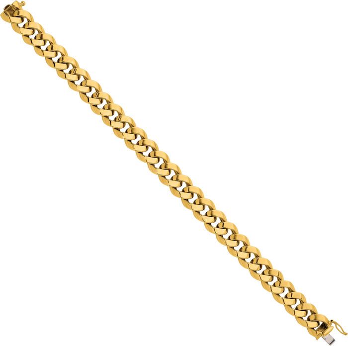 14K Solid Yellow Gold Curb Link 11mm Chain Bracelet