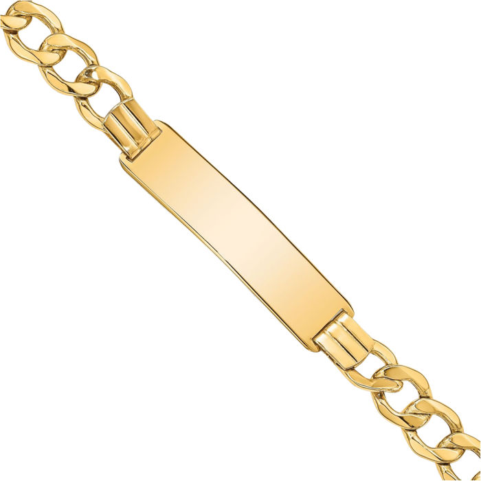 14K Solid Yellow Gold Curb Link 9mm Name Bar Identification ID Bracelet