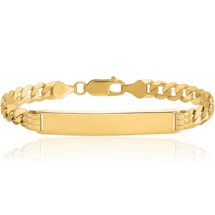 14K Solid Yellow Gold Curb Link Name Bar Identification ID Bracelet