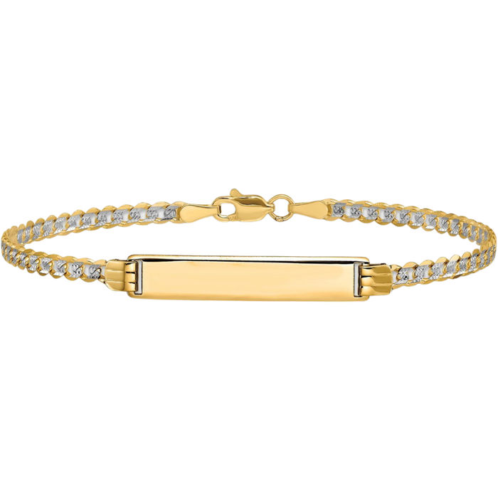 14K Solid Yellow Gold Curb Link Name Bar Identification ID Bracelet