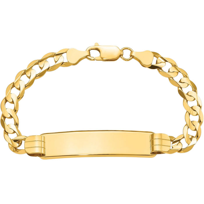 14K Solid Yellow Gold Curb Link Name Bar Identification ID Bracelet