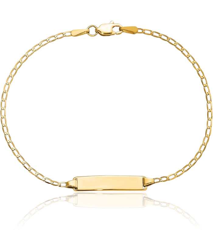 14K Solid Yellow Gold Curb Link Name Bar Identification ID Bracelet