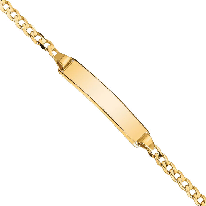 14K Solid Yellow Gold Curb Link Name Bar Identification ID Bracelet