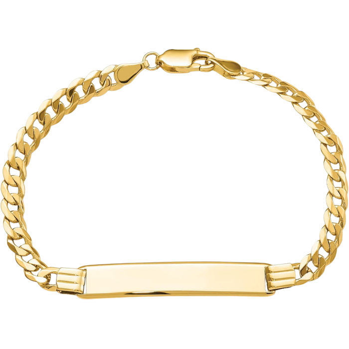 14K Solid Yellow Gold Curb Link Name Bar Identification ID Bracelet