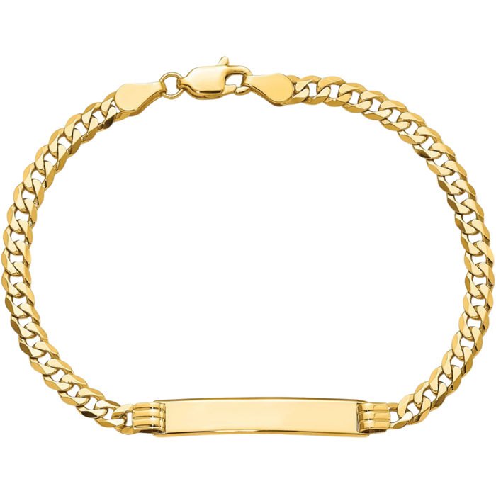 14K Solid Yellow Gold Curb Link Name Bar Identification ID Bracelet