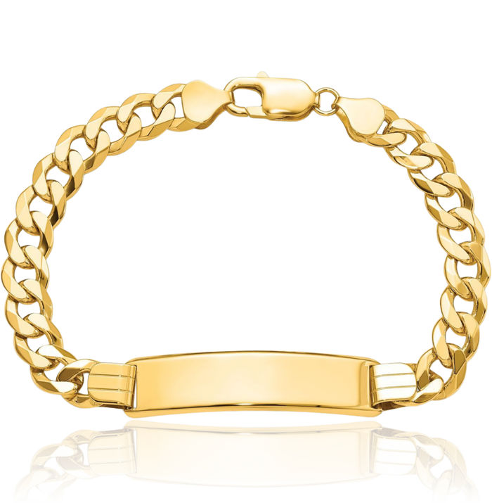 14K Solid Yellow Gold Curb Link Name Bar Identification ID Bracelet