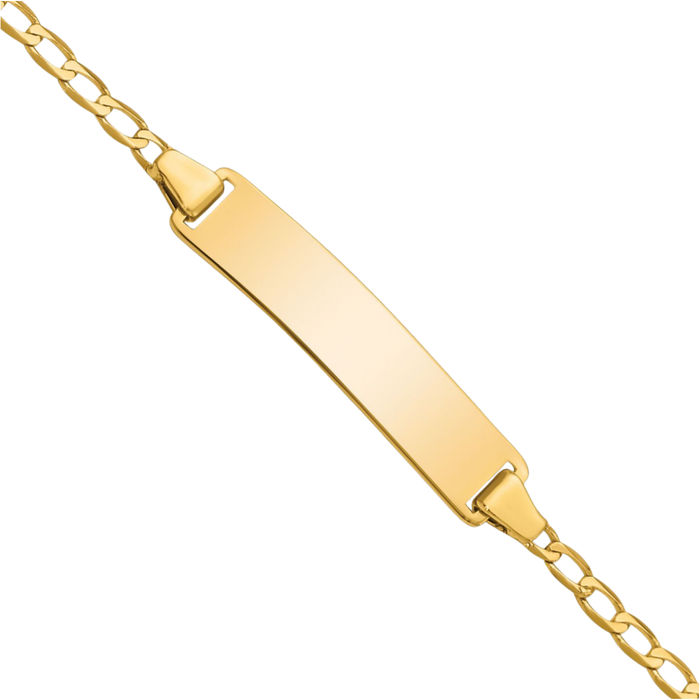 14K Solid Yellow Gold Curb Link Name Bar Identification ID Bracelet