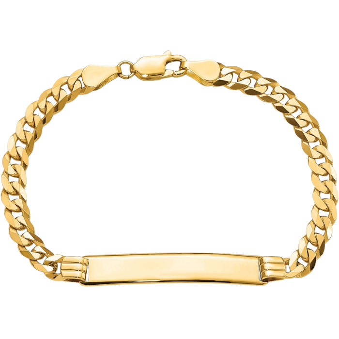 14K Solid Yellow Gold Curb Link Name Bar Identification ID Bracelet