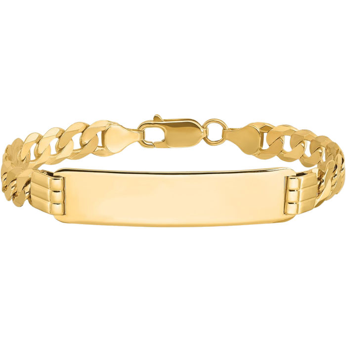 14K Solid Yellow Gold Curb Link Name Bar Identification ID Bracelet