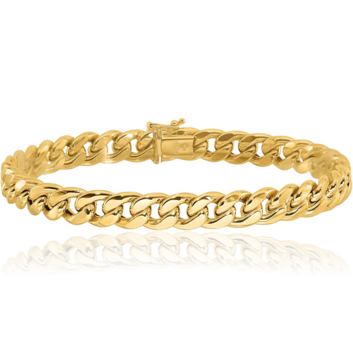 14K Solid Yellow Gold Curb Link Mens Chain Bracelet