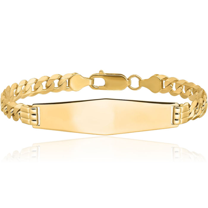 14K Solid Yellow Gold Curb Link Soft Name Bar Identification ID Bracelet