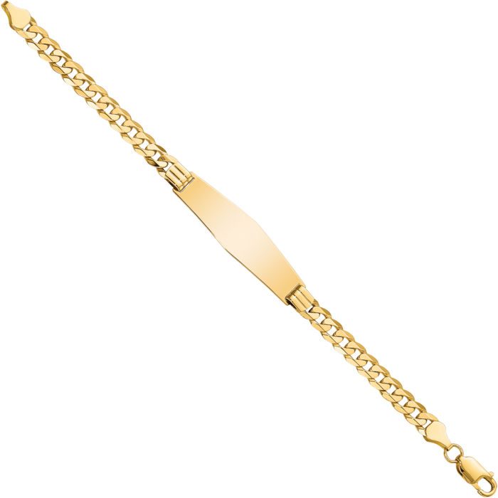 14K Solid Yellow Gold Curb Link Soft Name Bar Identification ID Bracelet