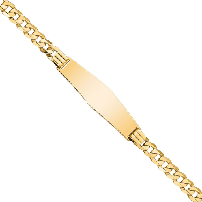 14K Solid Yellow Gold Curb Link Soft Name Bar Identification ID Bracelet