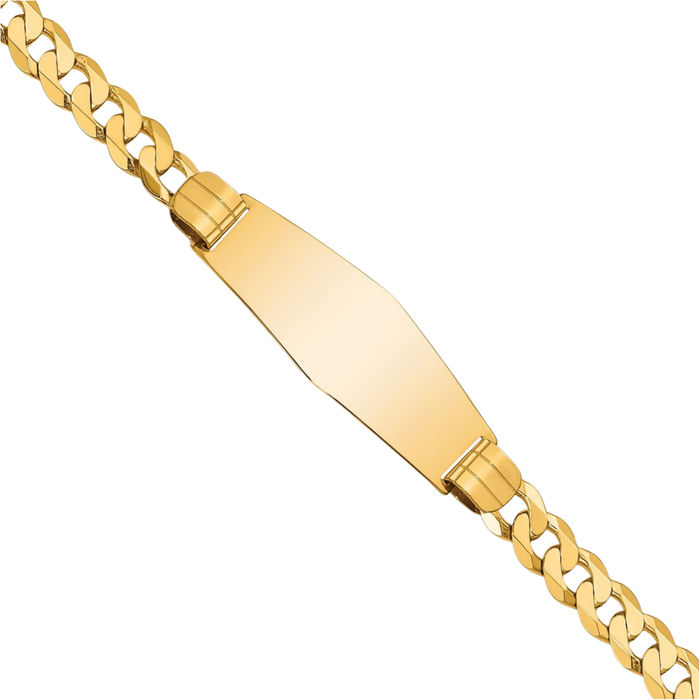 14K Solid Yellow Gold Curb Link Soft Name Bar Identification ID Bracelet