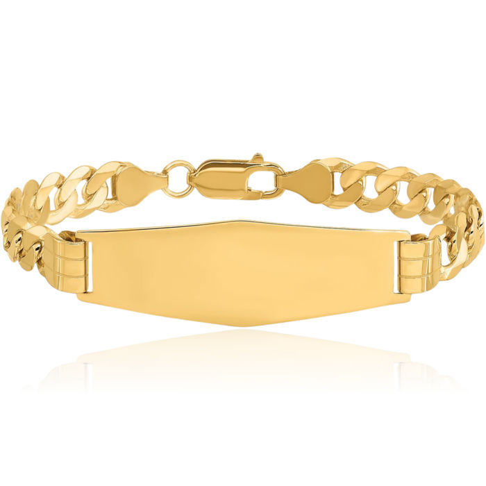 14K Solid Yellow Gold Curb Link Soft Name Bar Identification ID Bracelet