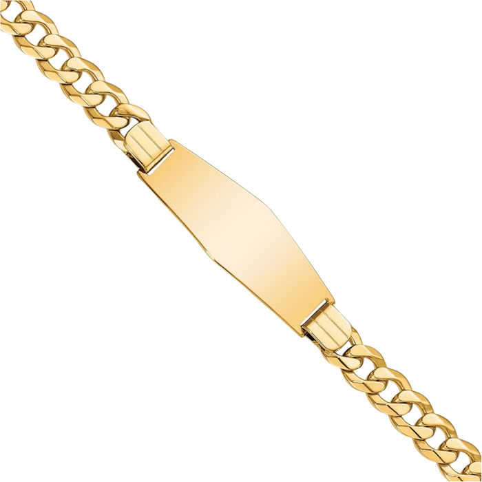 14K Solid Yellow Gold Curb Link Soft Name Bar Identification ID Bracelet