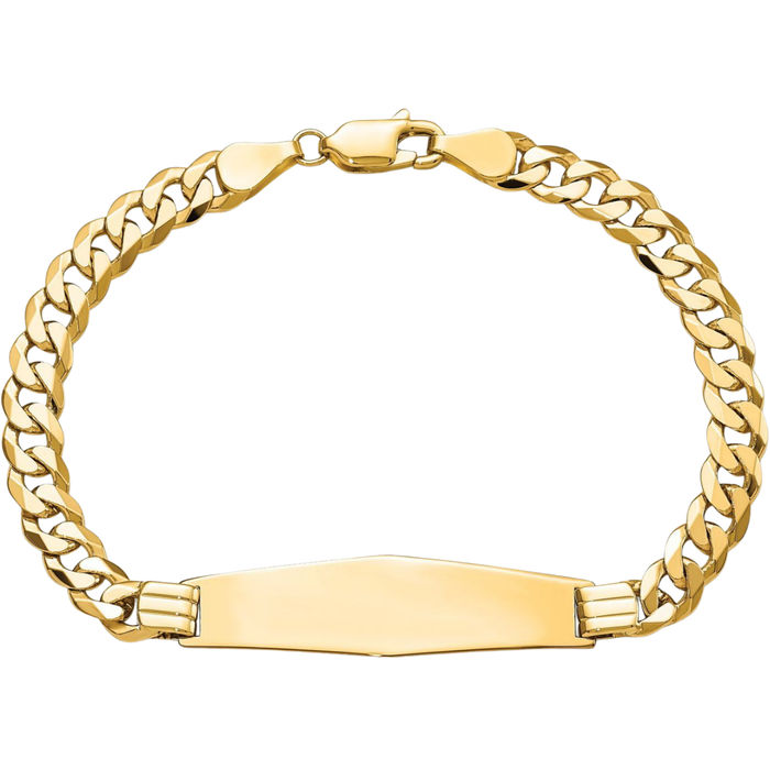 14K Solid Yellow Gold Curb Link Soft Name Bar Identification ID Bracelet