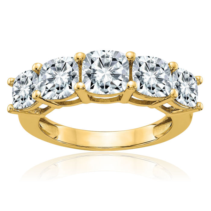 14K Solid Yellow Gold Cushion-Cut 5 Stone Ring Moissanite