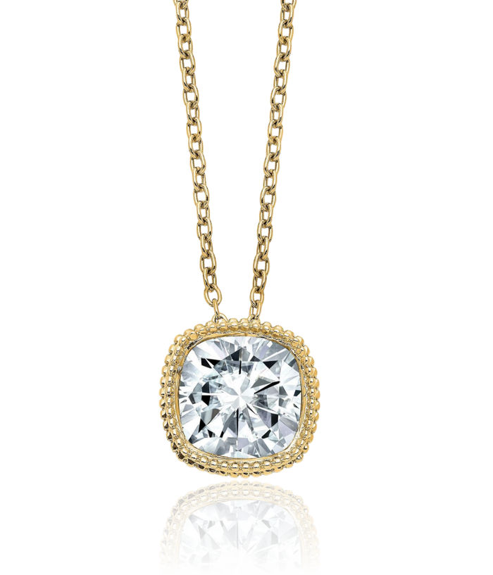 14K Solid Yellow Gold Cushion-Cut Beaded Necklace Chain Moissanite