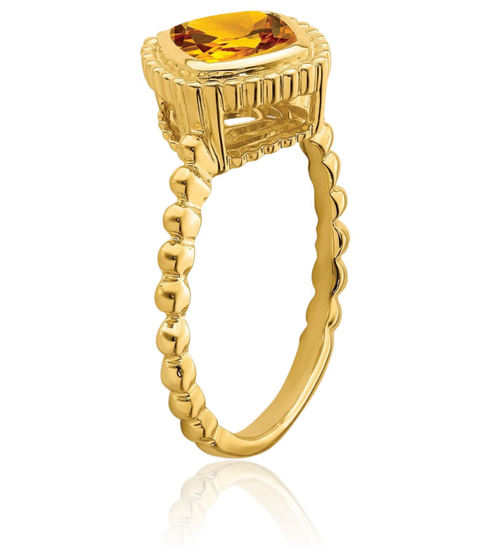 14K Solid Yellow Gold Cushion-Cut Orange Citrine Ring Gemstone Band November Birthstone Jewelry